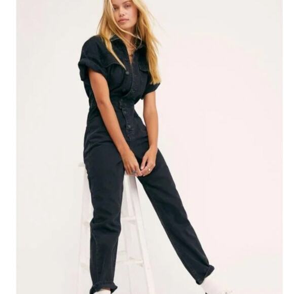 Free People Pants - Free People We The Free Marci Black Denim Jumpsuit, Size M